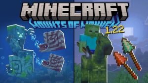 Interface do Minecraft Marketplace mostrando pacotes de skins e o saldo de Minecoins, com destaque para a nova atualização 1.22.