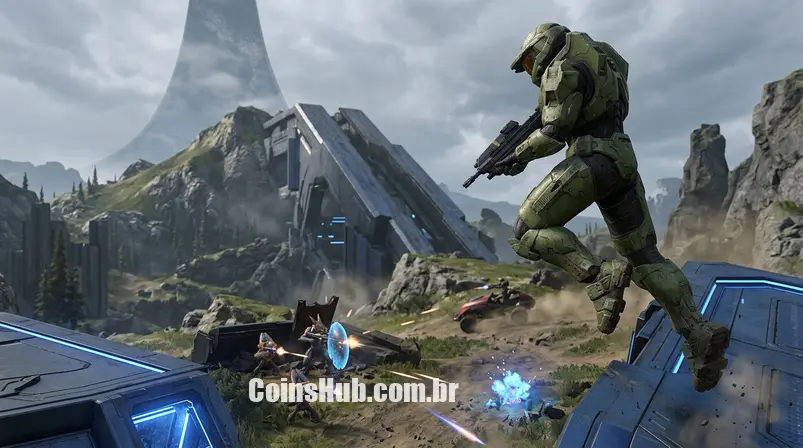 Uma cena dinâmica de um jogo popular disponível no Xbox Game Pass, como um personagem em ação ou um cenário futurista, destacando a qualidade gráfica e a variedade de títulos.