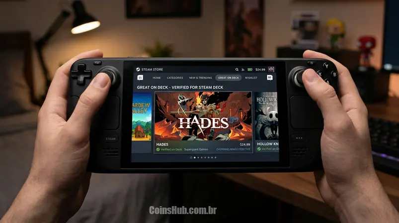 Interface da loja Steam em um Steam Deck, mostrando a categoria de jogos 'Verified' com destaque para Hades.